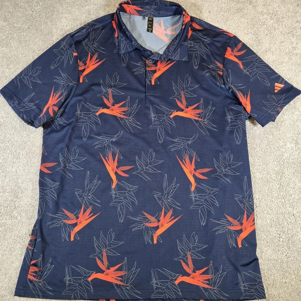 Adidas Men's Golf Polo Navy Blue All Over Floral Print Shirt Mens XL Polo